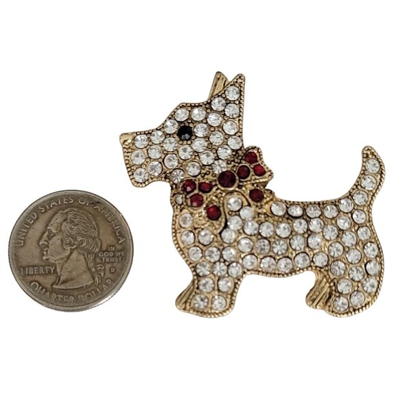 Monet Gold Tone Rhinestone Schnauzer Scottie Dog Brooch Pin, Signed K02 - Picture 5 of 8
